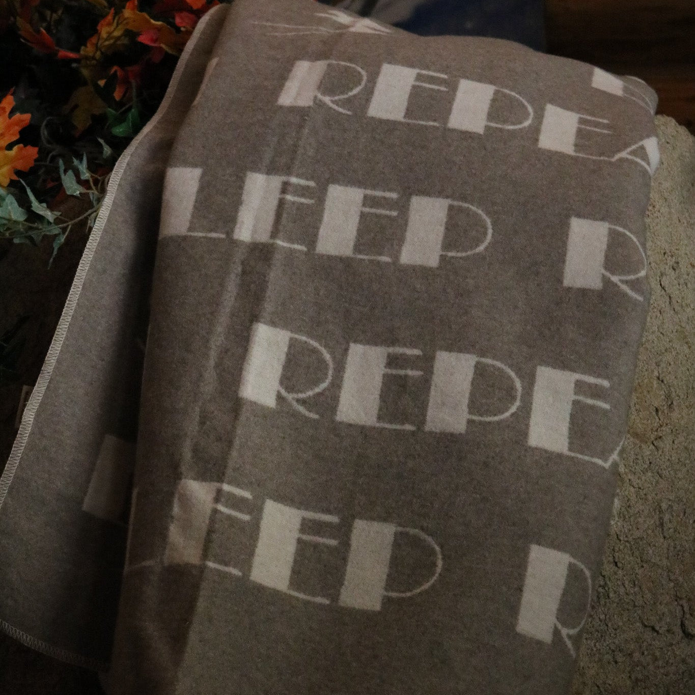 David Fussenegger Reversible Throw Blanket Grey & White "Sleep, Ski, Repeat" Design