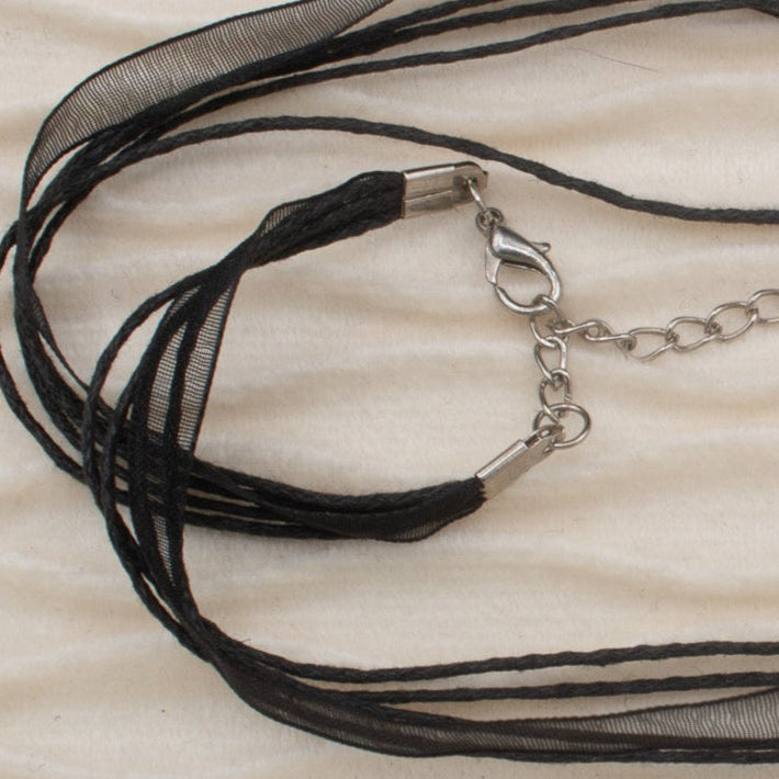 Glass Leaf Dark Colored Pendent on a Ribbon and Jute Cord Necklace