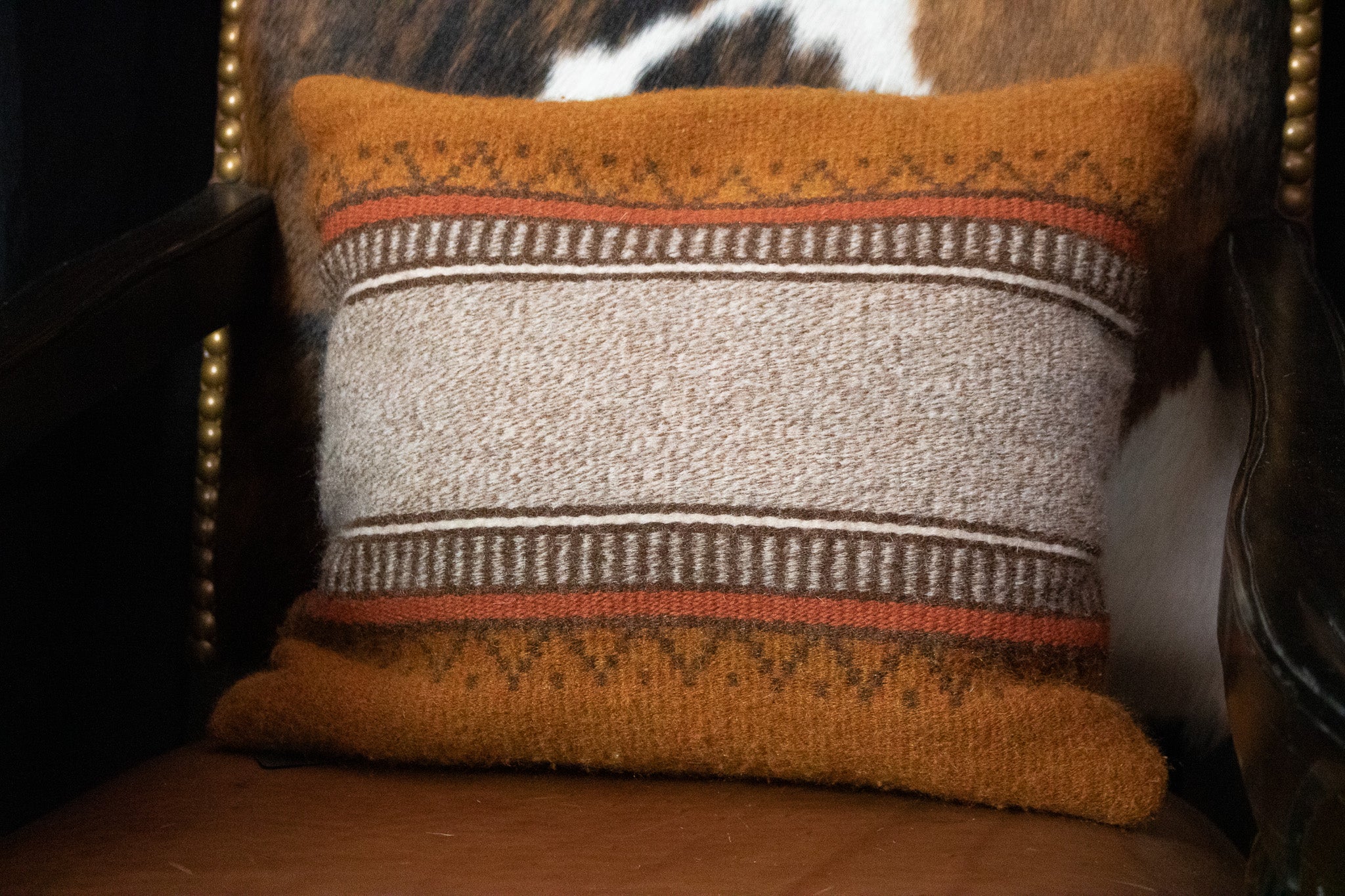Vintage Retro Woven Wool  Burnt Orange Southwest Throw Pillow