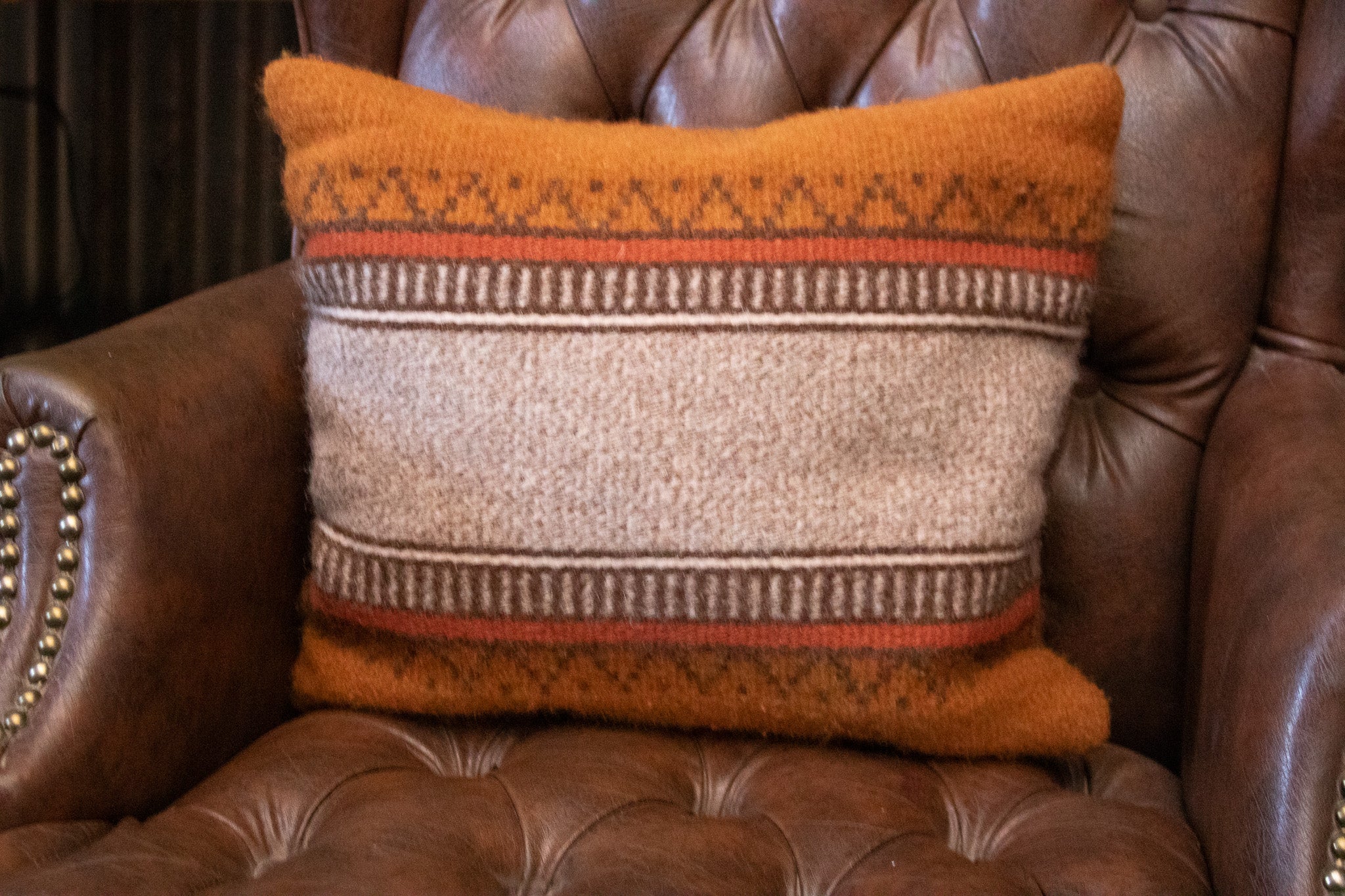 Vintage Retro Woven Wool  Burnt Orange Southwest Throw Pillow