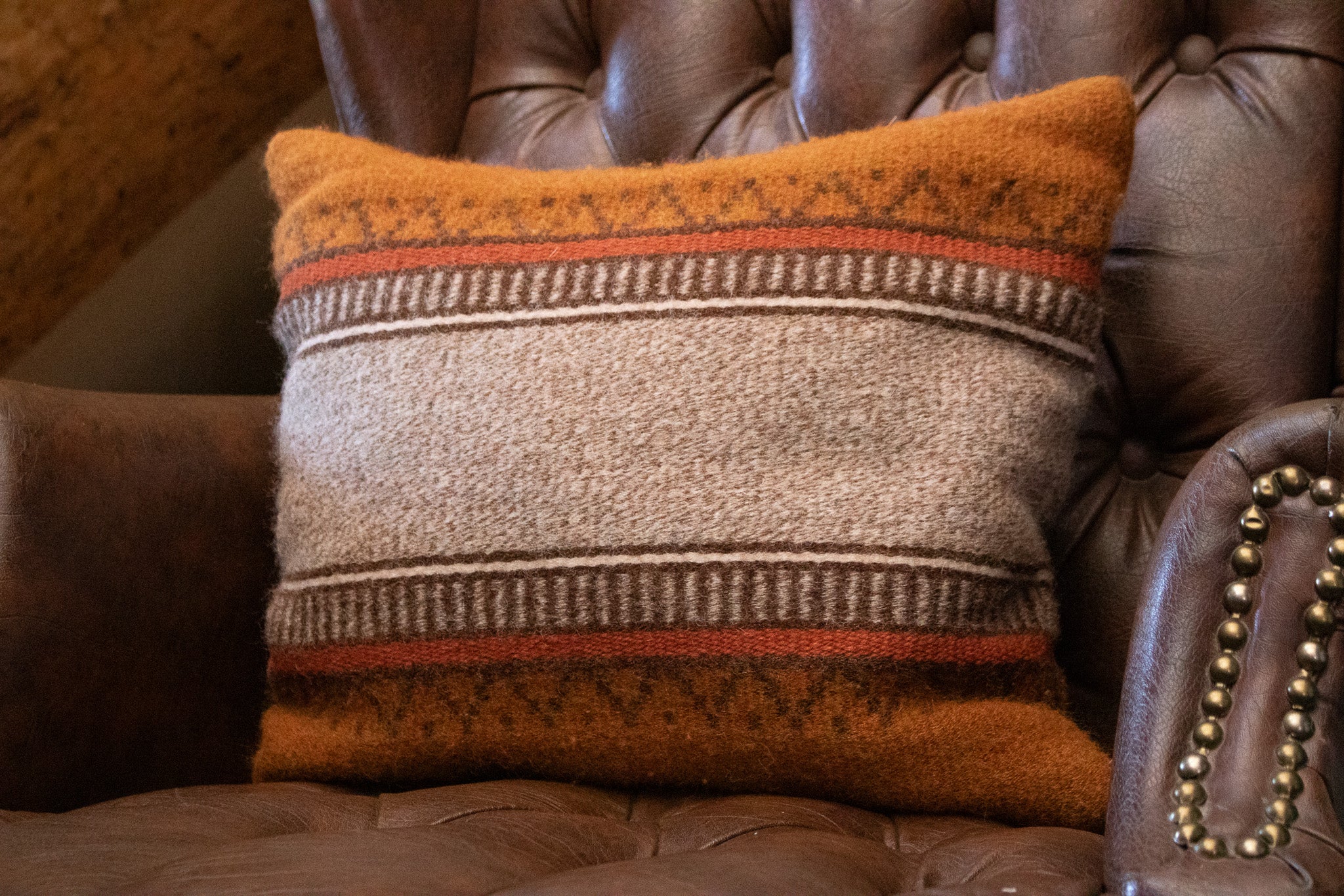 Vintage Retro Woven Wool  Burnt Orange Southwest Throw Pillow