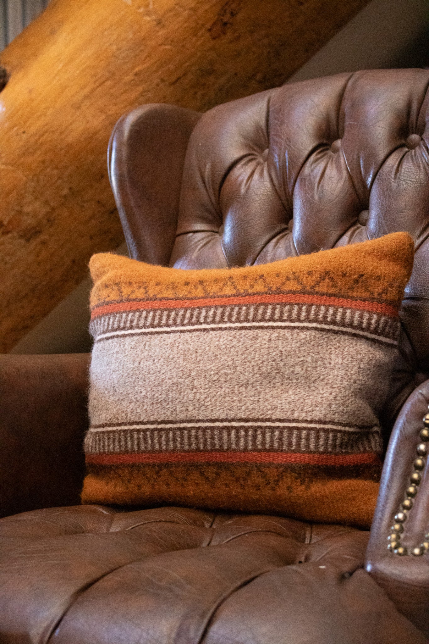 Vintage Retro Woven Wool  Burnt Orange Southwest Throw Pillow