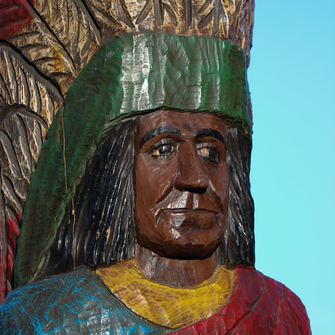 Wooden Hand-Carved Indian Totem  Cigar Statue