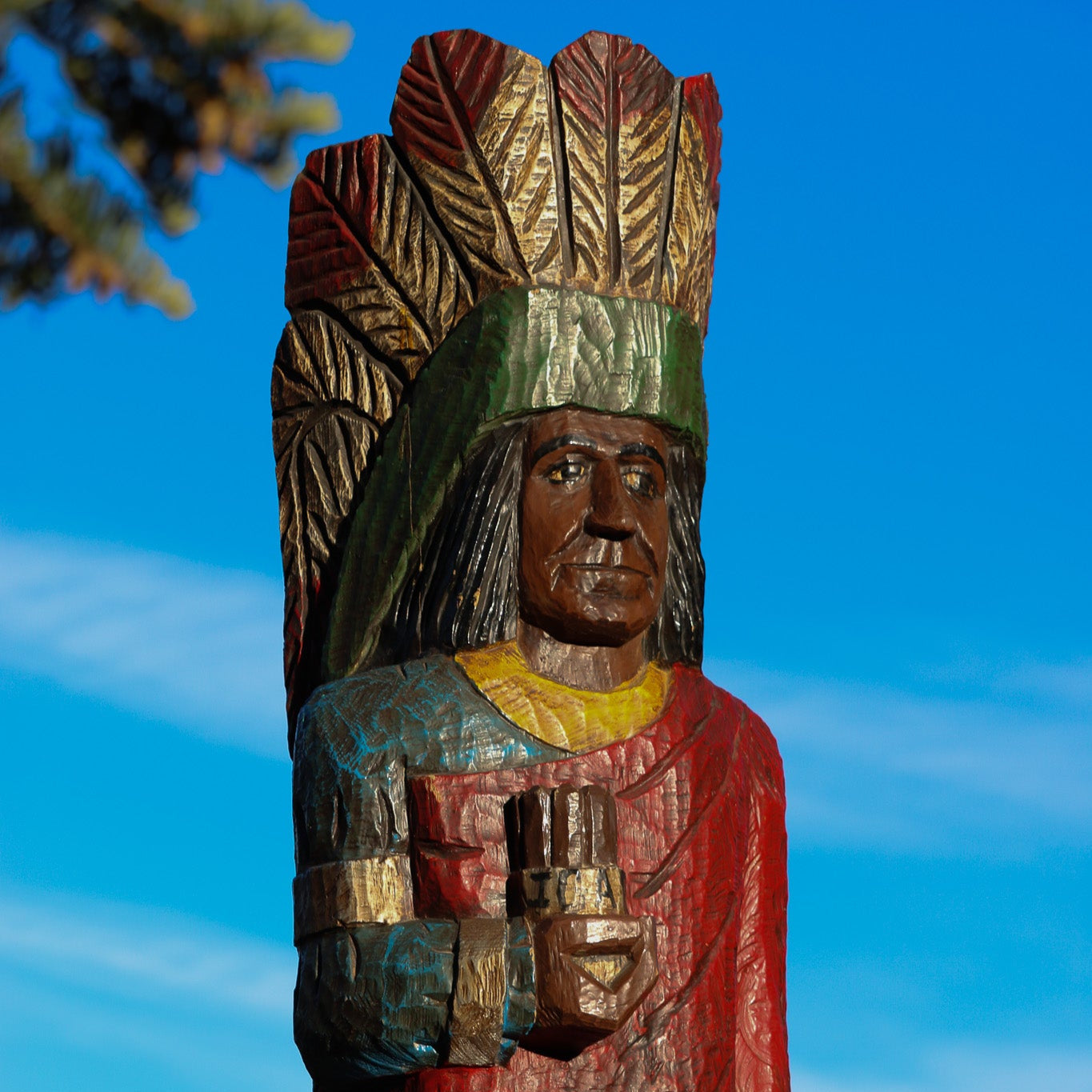 Wooden Hand-Carved Indian Totem  Cigar Statue