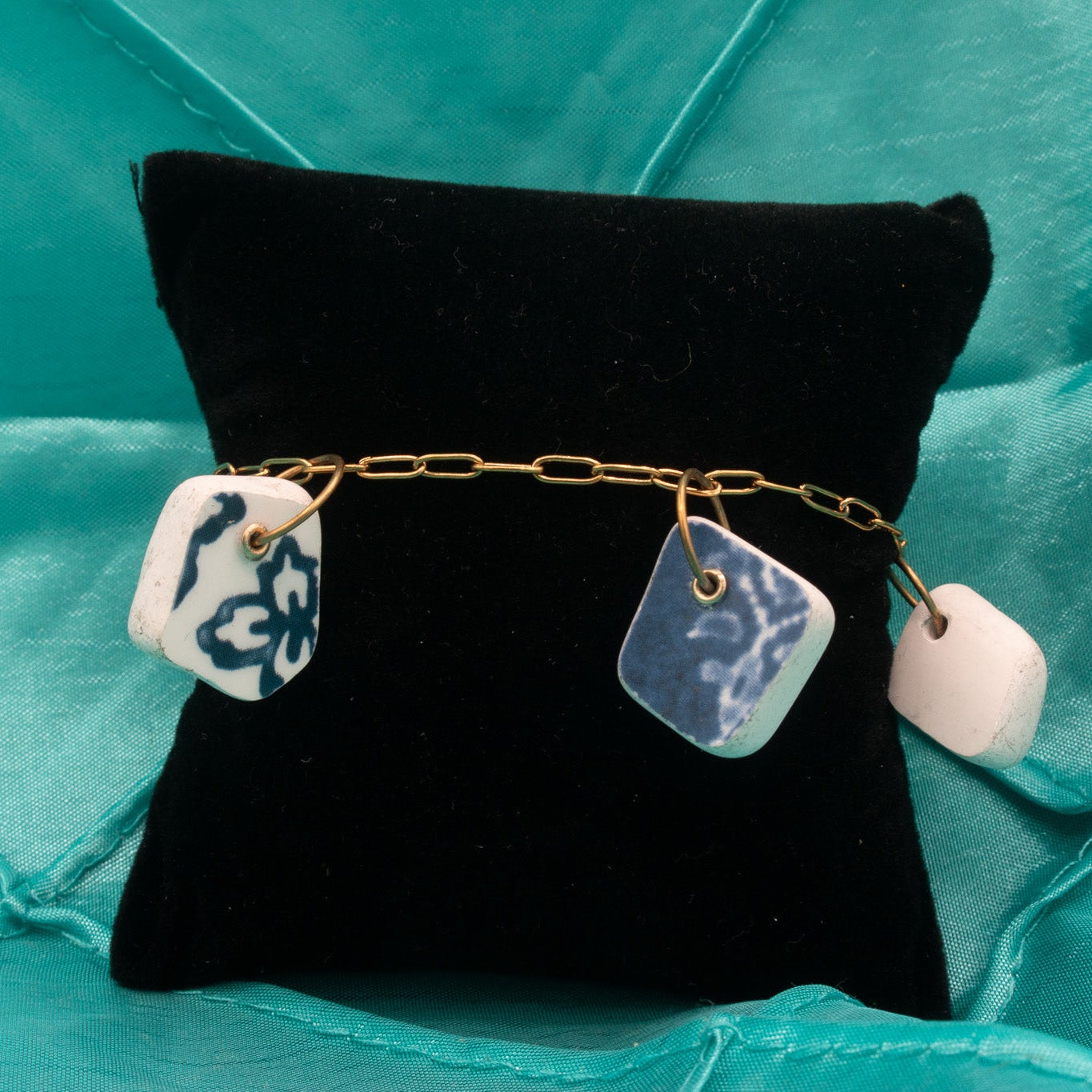 Danty Gold Chain with Blue & White Charm Bracelet