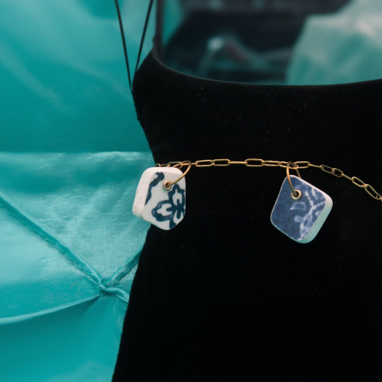 Danty Gold Chain with Blue & White Charm Bracelet