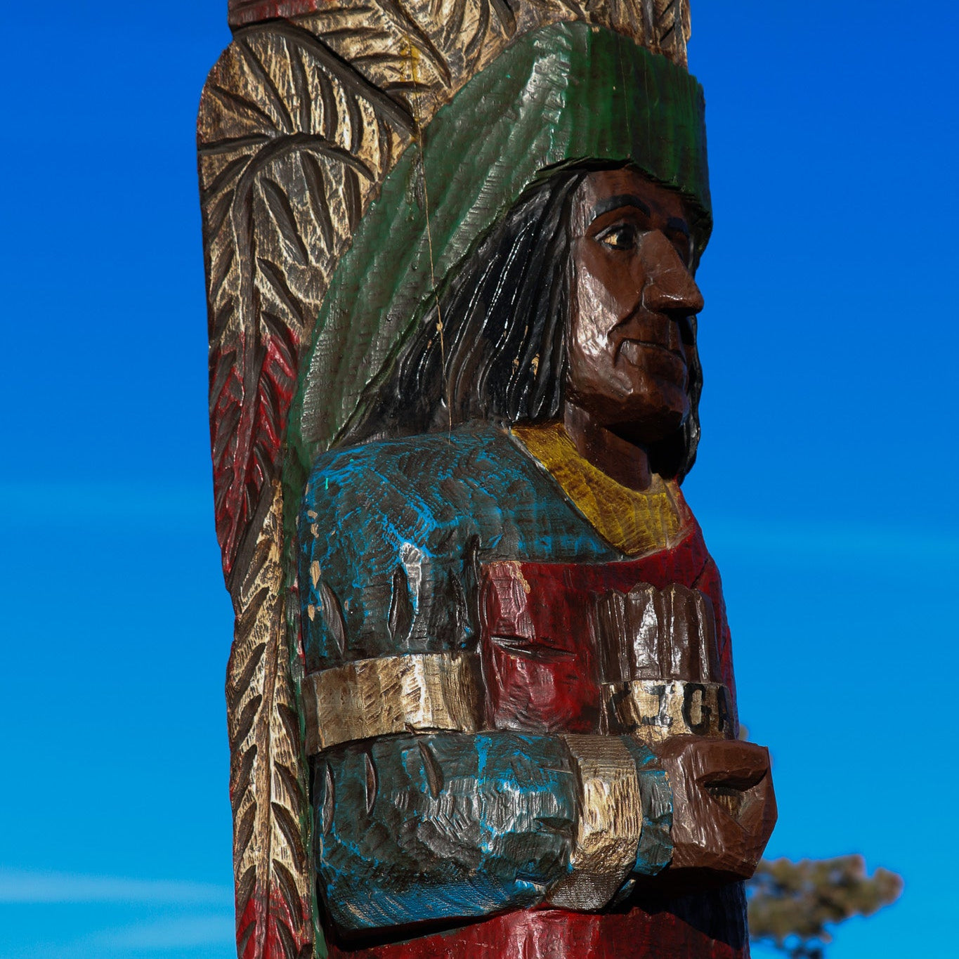 Wooden Hand-Carved Indian Totem  Cigar Statue