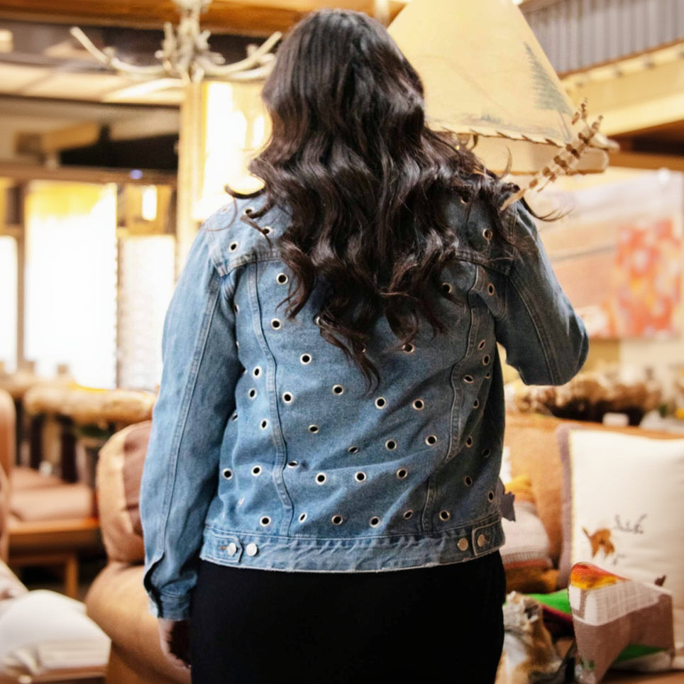 Signature 8 Custom Denim Jacket with Eyelets Covering The Back Panel Size S/M