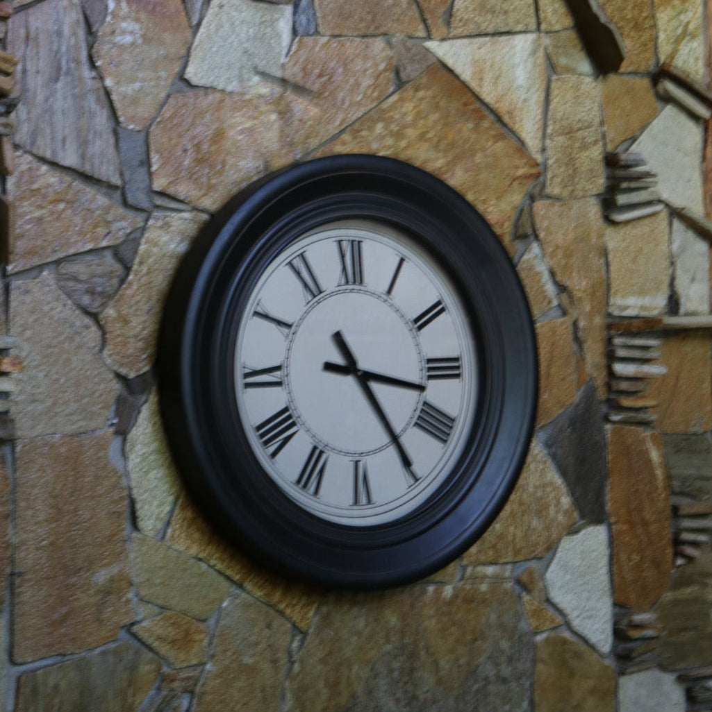 Large Wall Clock – Dark Brown Finish with Bold Black Roman Numerals
