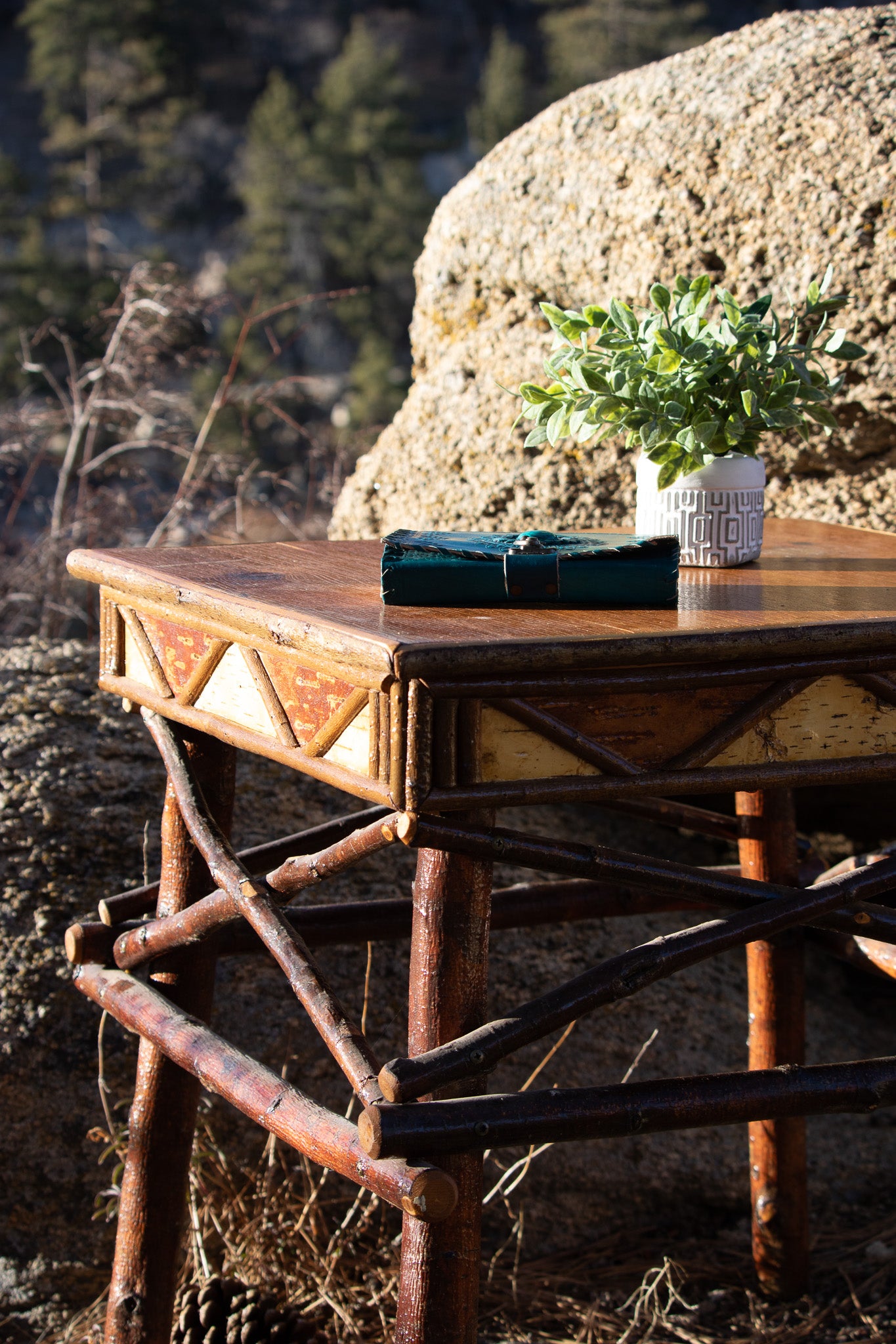 Geometric Design Adirondack Square Side Table with Raw Wood Legs