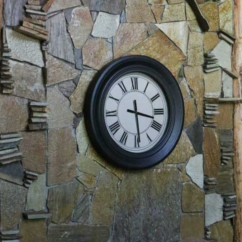 Large Wall Clock – Dark Brown Finish with Bold Black Roman Numerals