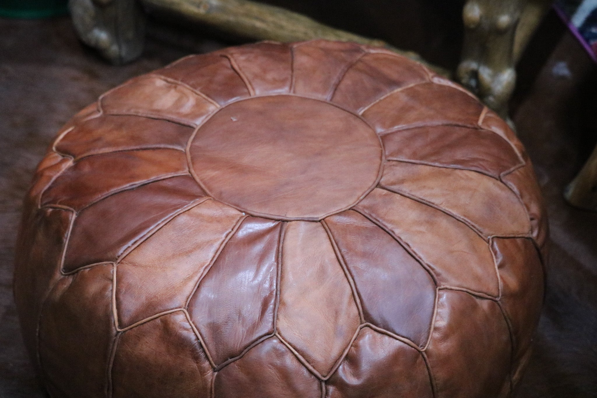Handcrafted Moroccan Leather Pouf Berber Style Ottoman for Home Decor