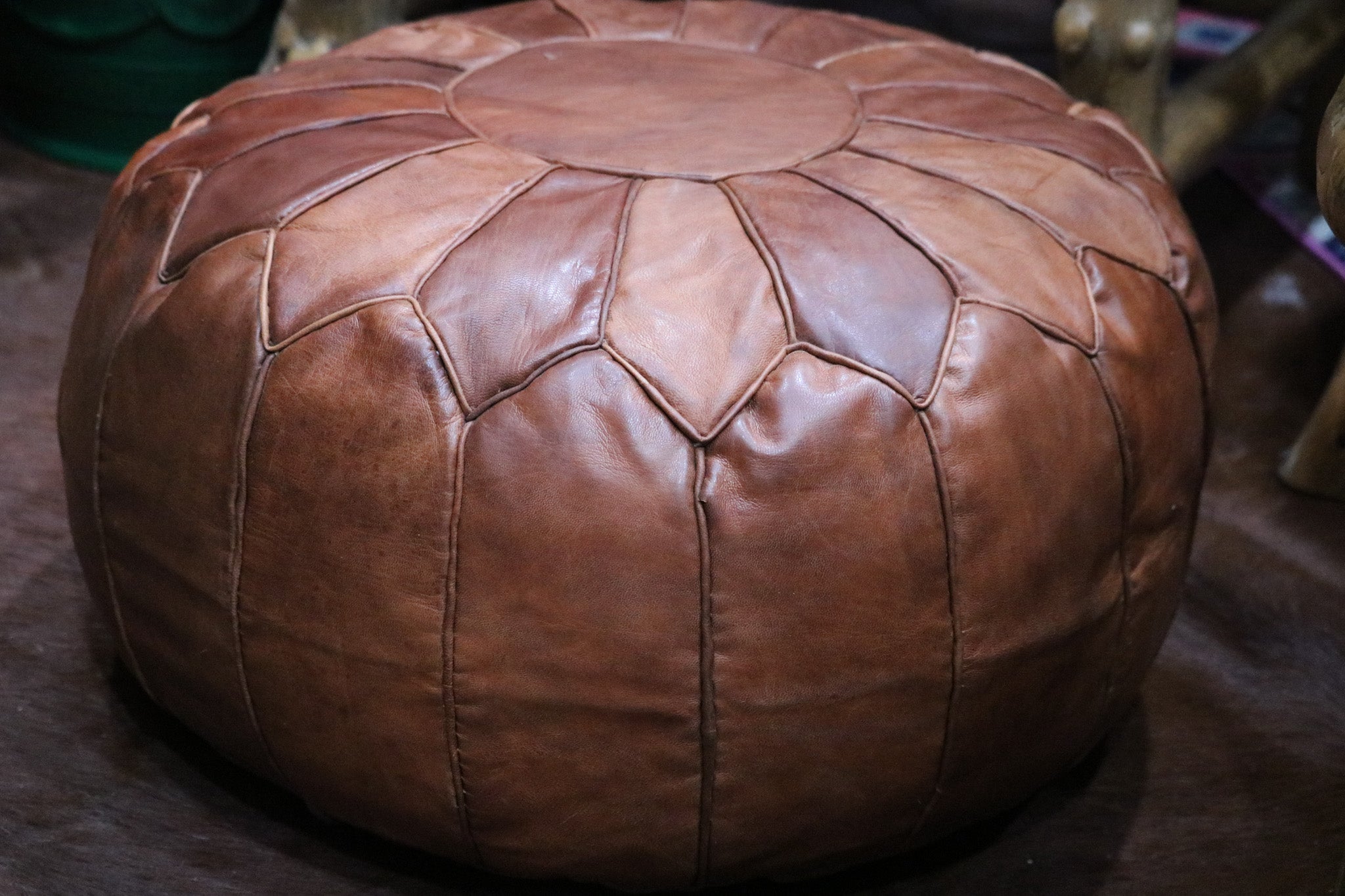 Handcrafted Moroccan Leather Pouf Berber Style Ottoman for Home Decor