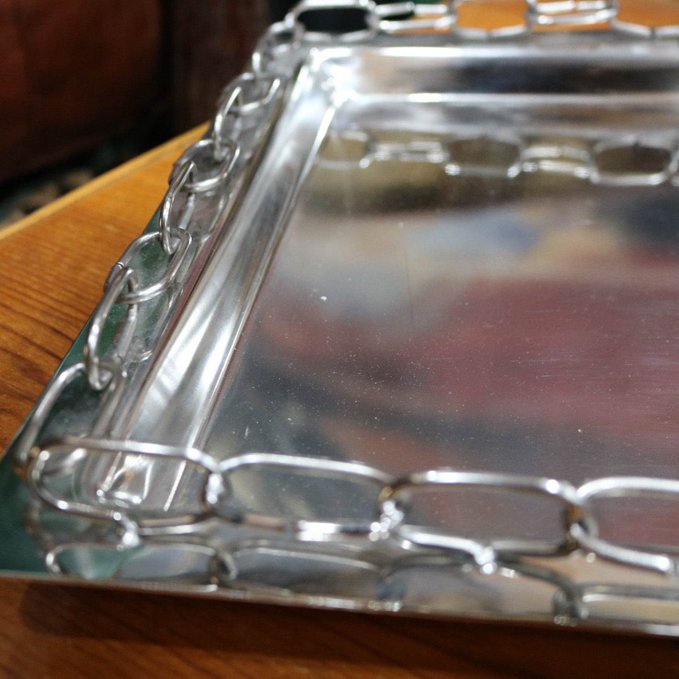 Stainless Steel Tray Classic Serving Tray with Chain Link Border