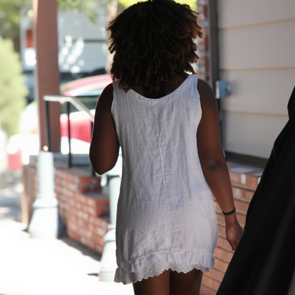 White Flowy Sundress with Four buttons Made in Italy