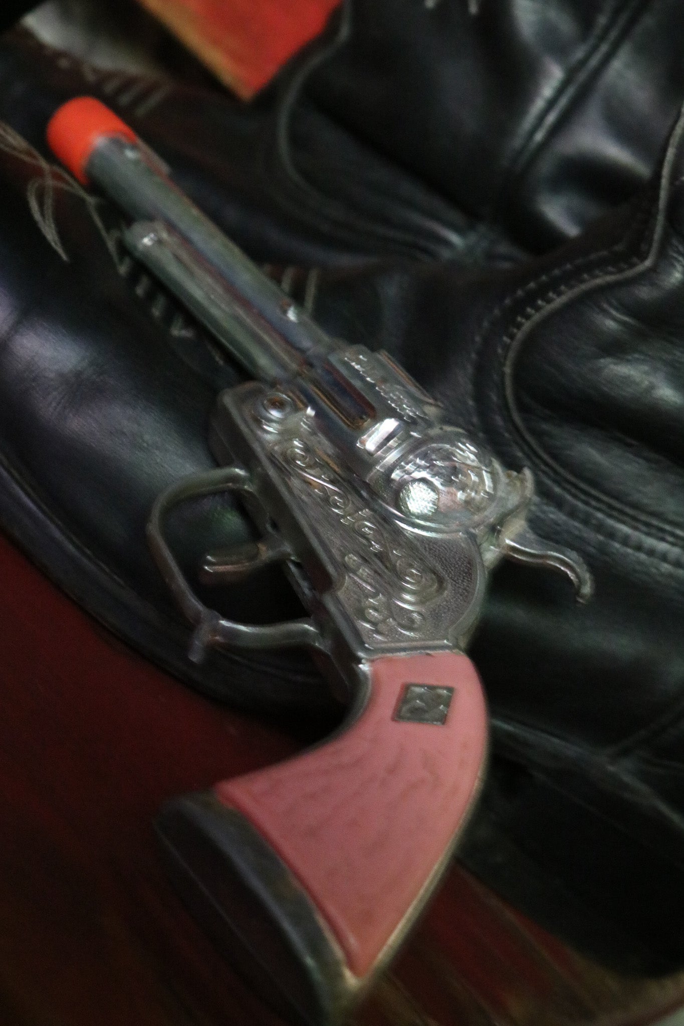 Toy Pistol Cap Gun with Red Handle and Tip for Safety