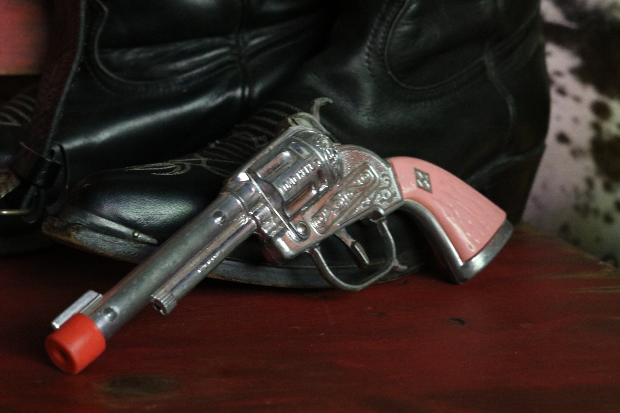 Toy Pistol Cap Gun with Red Handle and Tip for Safety