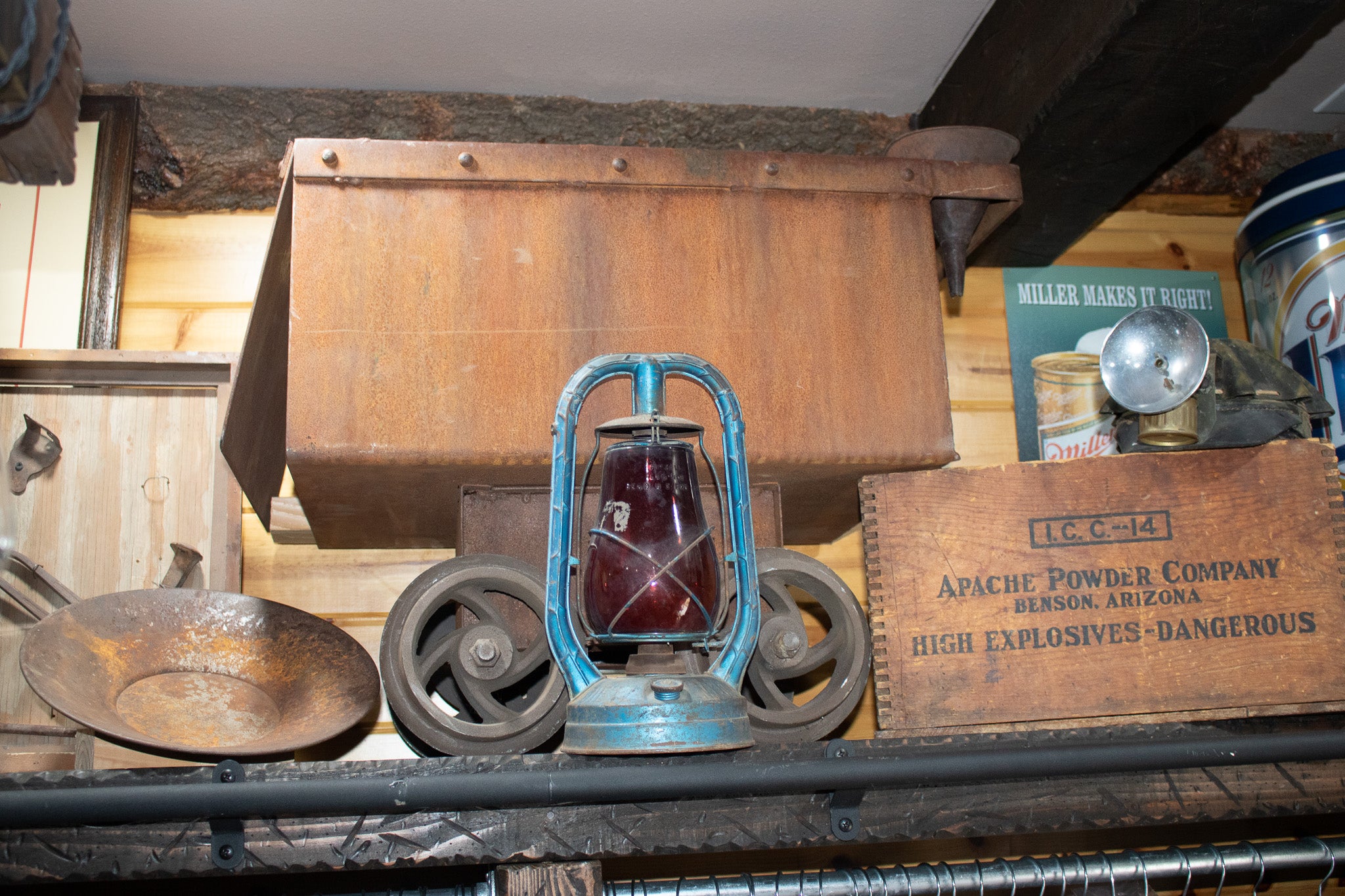 Antique Rustic Lantern with Red Glass