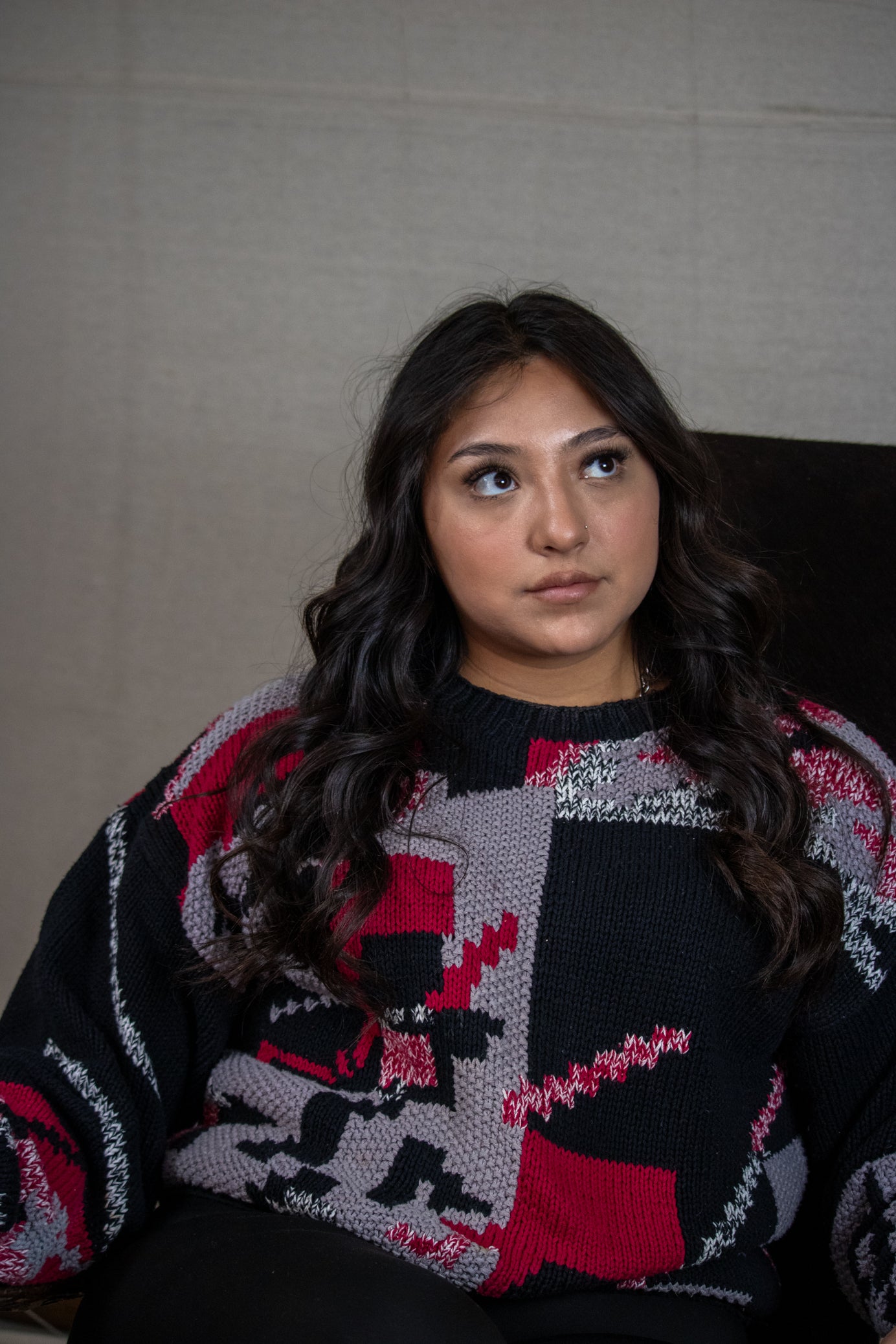 Pierre Cardin Hand Knit Sweater Medium Abstract Pattern Chunky Knit Vintage Style
