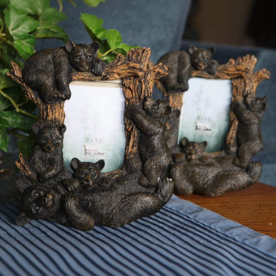 Vintage Resin Molded 4 Black Bears Climbing Over Mama Bear 2" x 3.5" Picture Frame