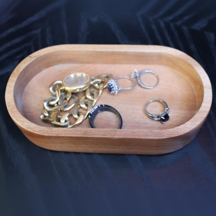 Natural Wood Oval Catch All Dish Caddy