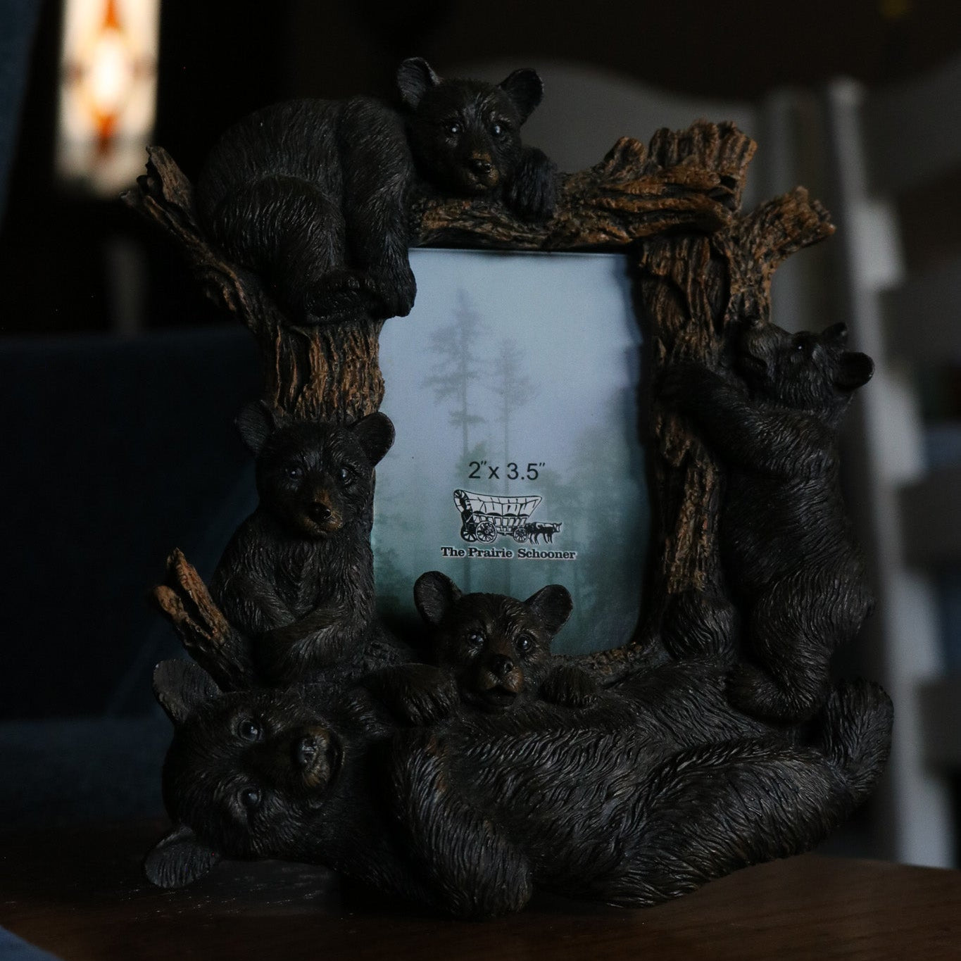 Vintage Resin Molded 4 Black Bears Climbing Over Mama Bear 2" x 3.5" Picture Frame