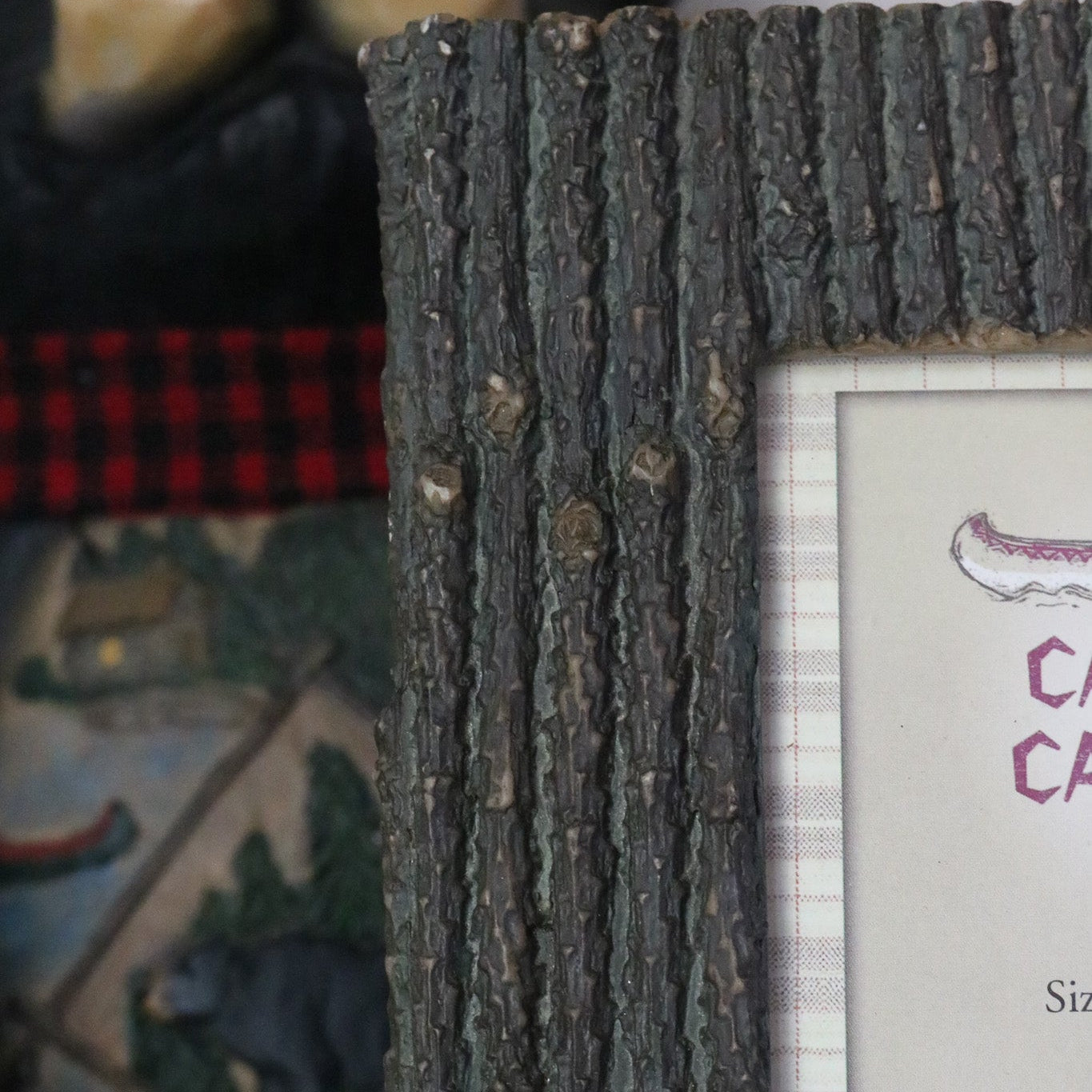 Camp Canoe Brand Resin Bear with Fish and Tree 3"x5" Picture Frame