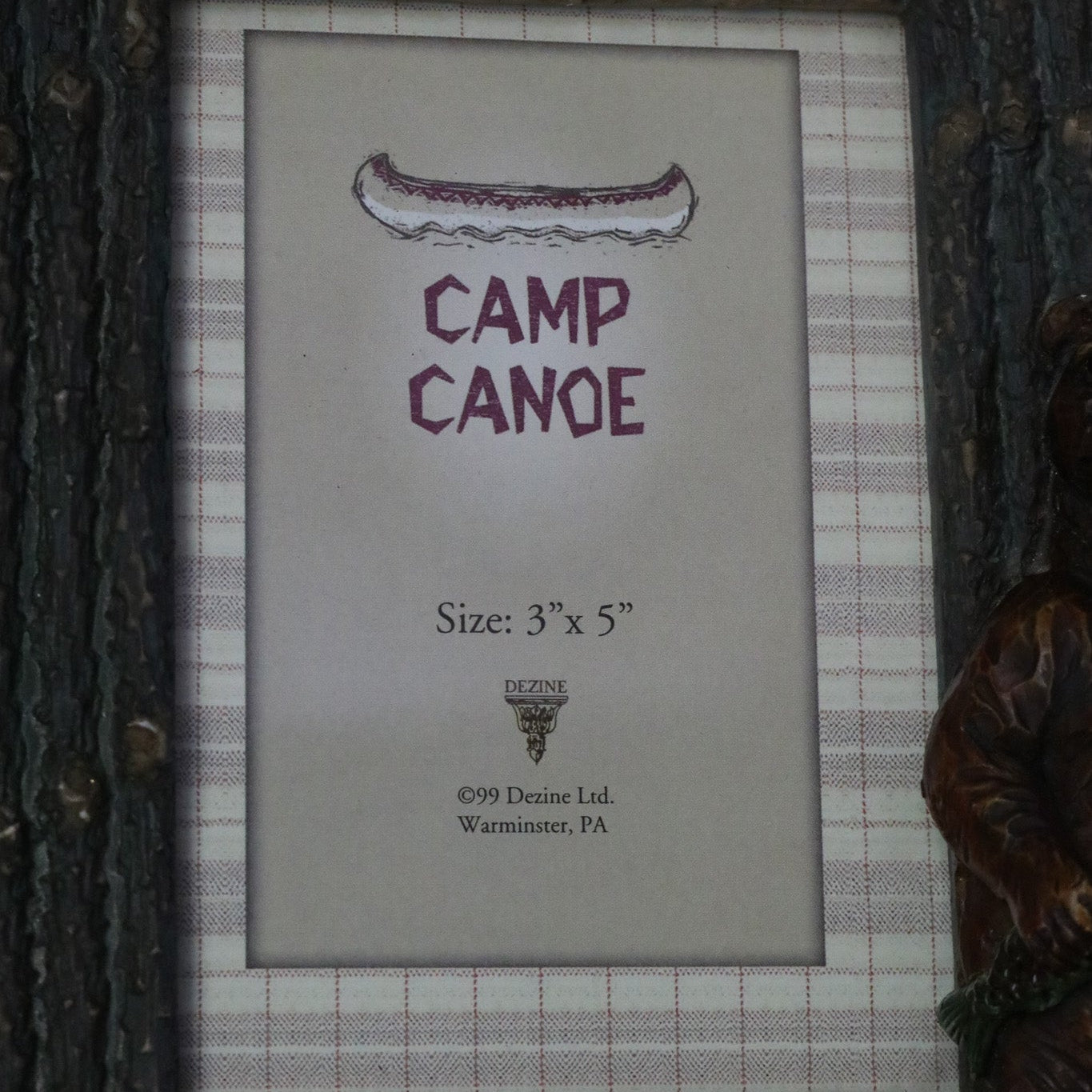 Camp Canoe Brand Resin Bear with Fish and Tree 3"x5" Picture Frame