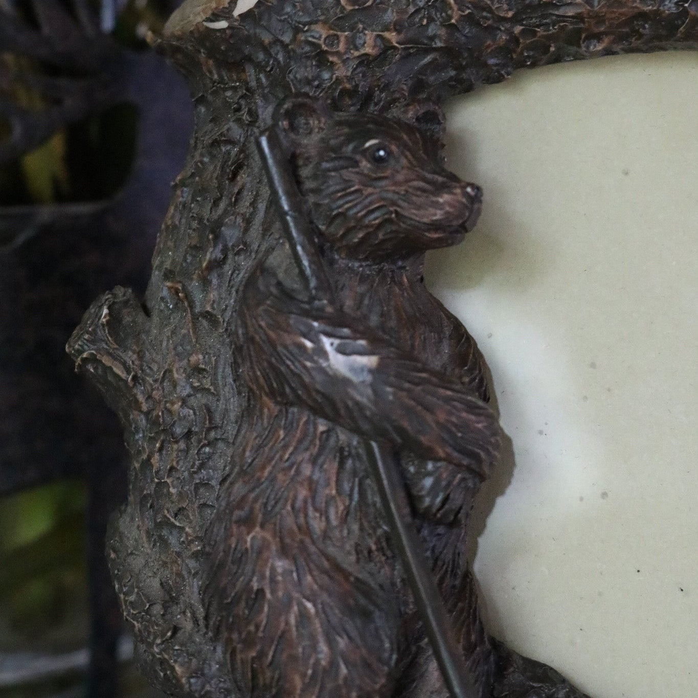 Vandor Christmas Lodge Log Bear with Fishing Pole Photo Frame