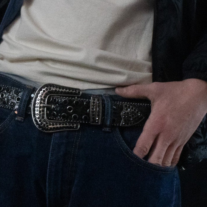 Sequence Black Rhinestone Belt