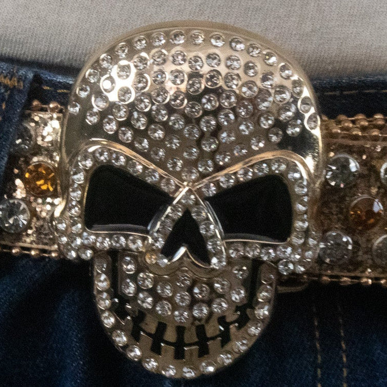 Golden Skull Sequin Inlaid Rhinestone Belt