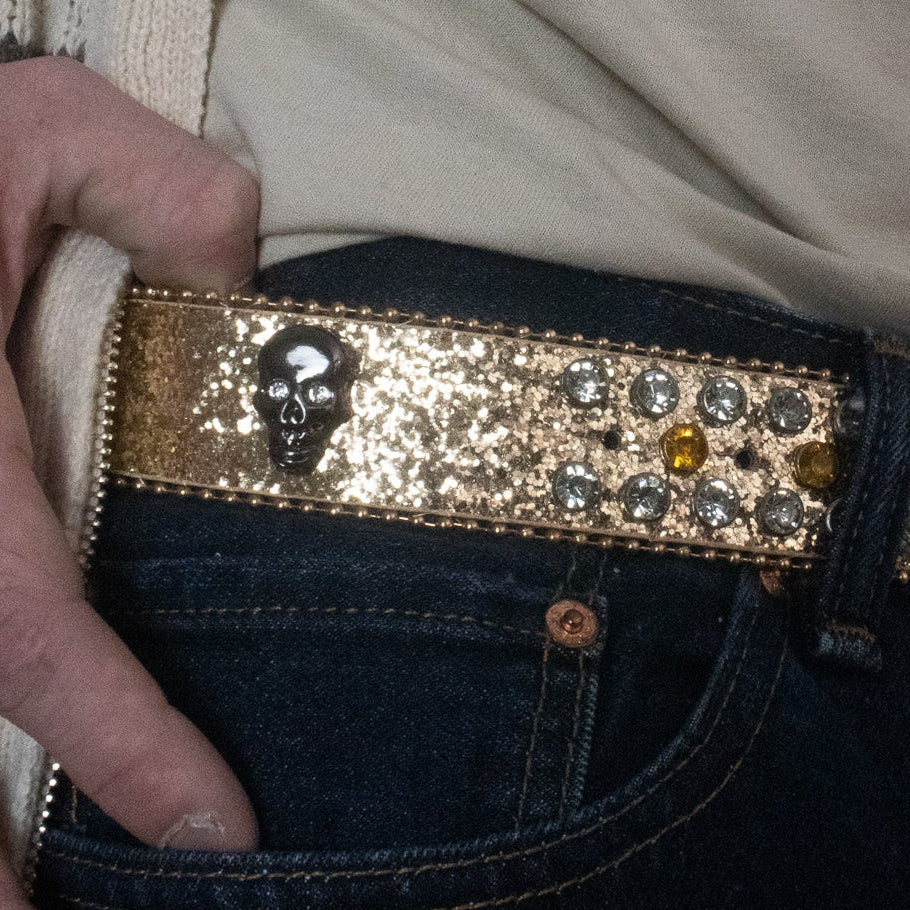 Golden Skull Sequin Inlaid Rhinestone Belt