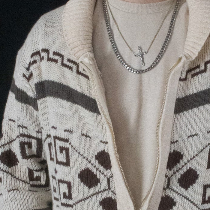 Sinransinya Knitted Cardigan Casual Zip-Up Sweater Harajuku