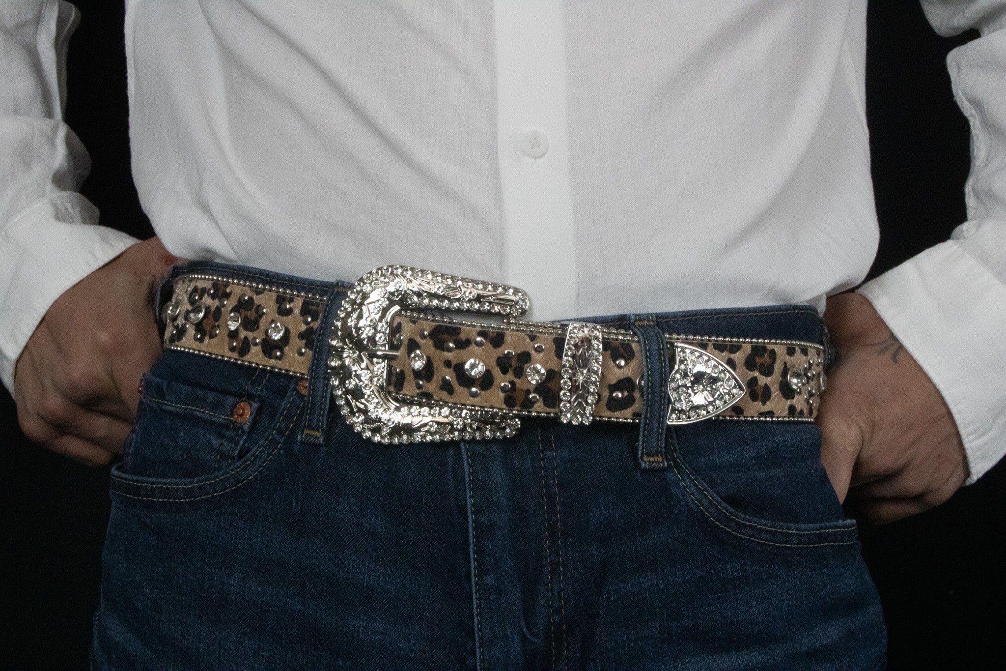 Leopard Print Rhinestone Belt