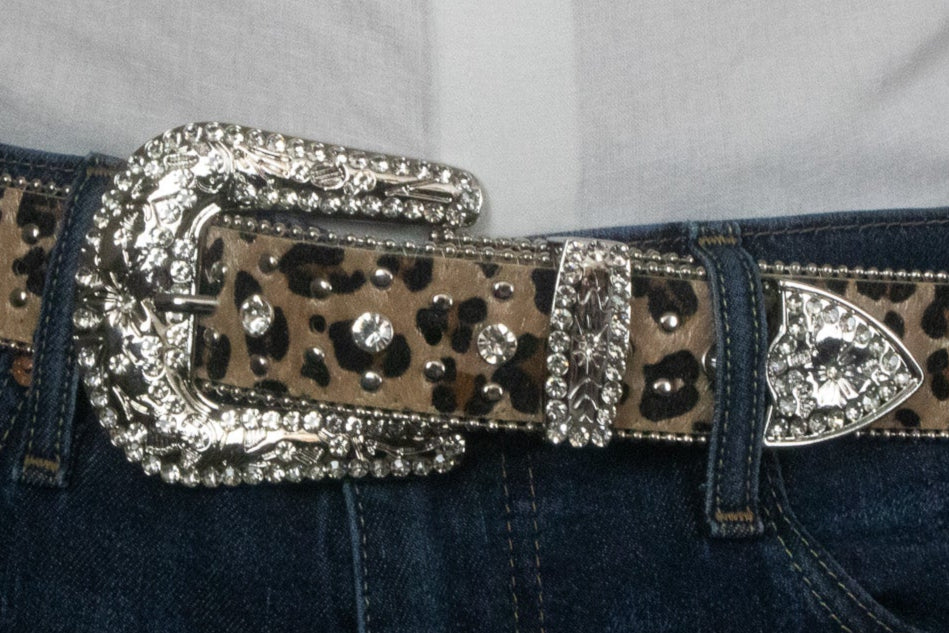 Leopard Print Rhinestone Belt