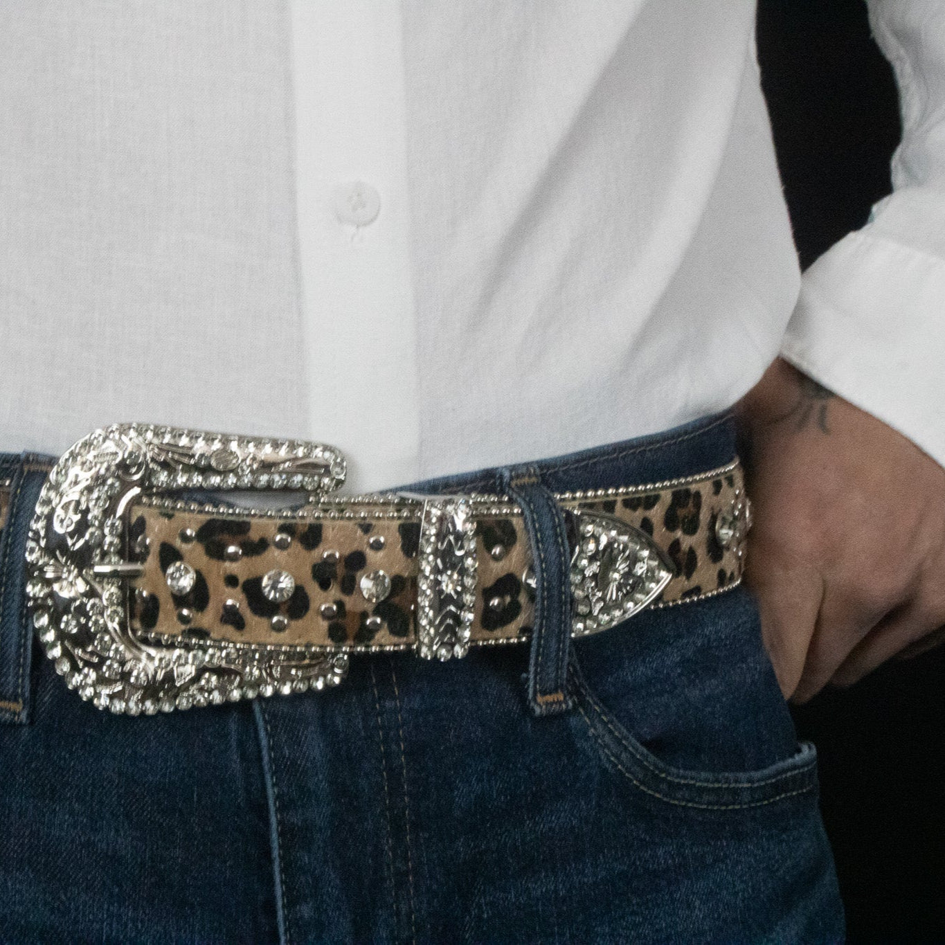 Leopard Print Rhinestone Belt