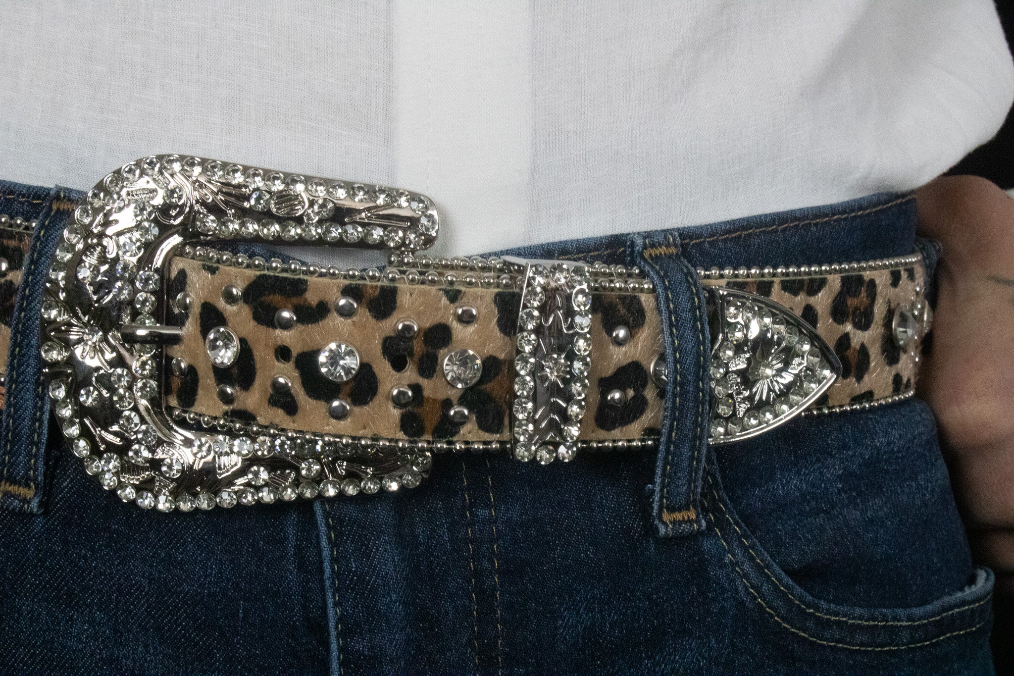 Leopard Print Rhinestone Belt
