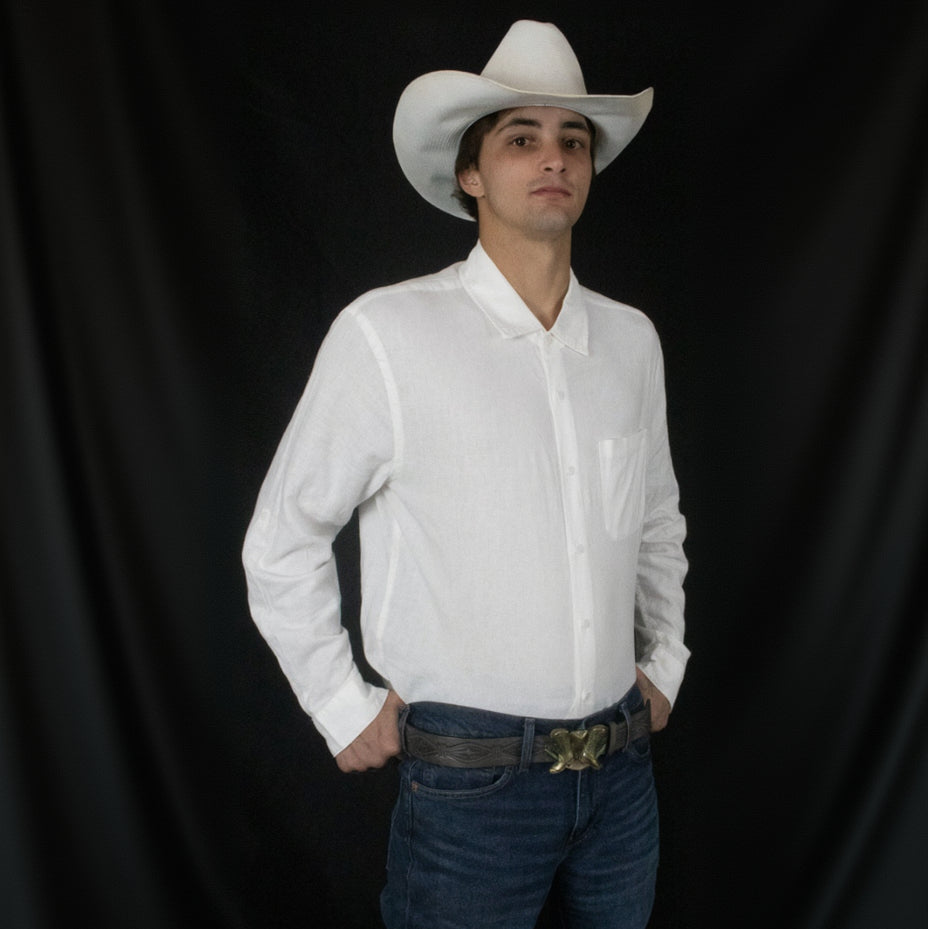 Western Style Leather Belt With Metal Boot Buckle