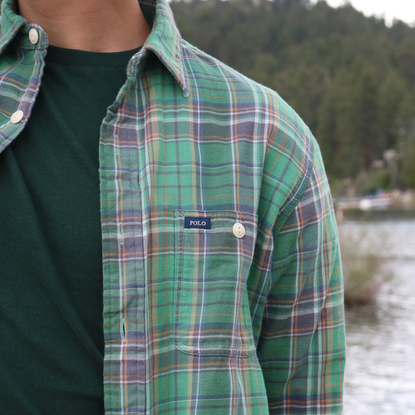 Polo Ralph Lauren Mint Green & Gray Flannel Shirt-Size Large