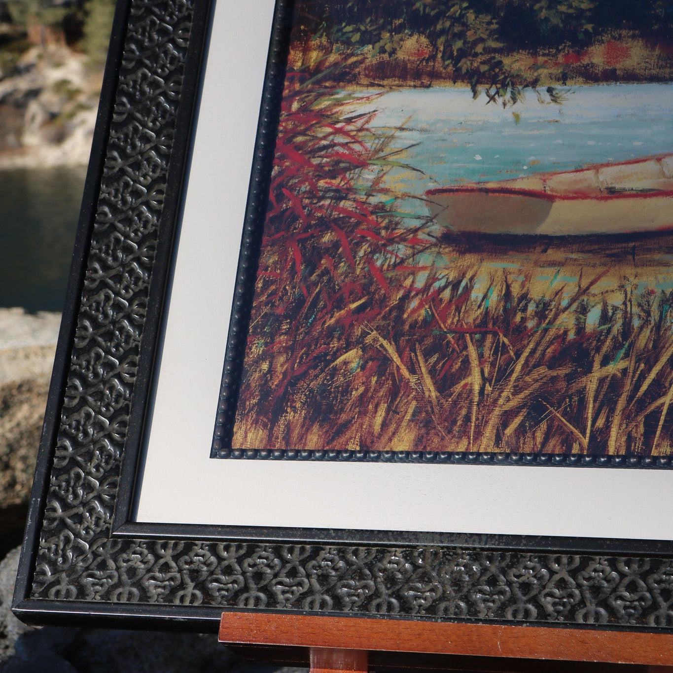 Printed Copy of a Sailboat with Canoe Floating on River By Artist James Weins