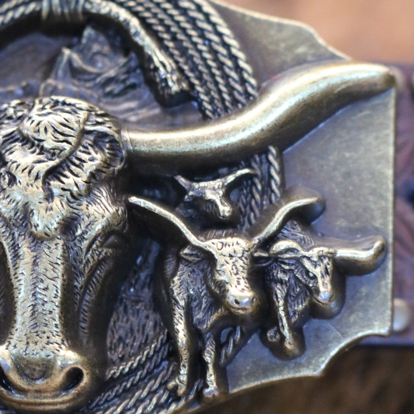Premium Bull Horn Buckle with 47" Coffee Brown Leather Belt