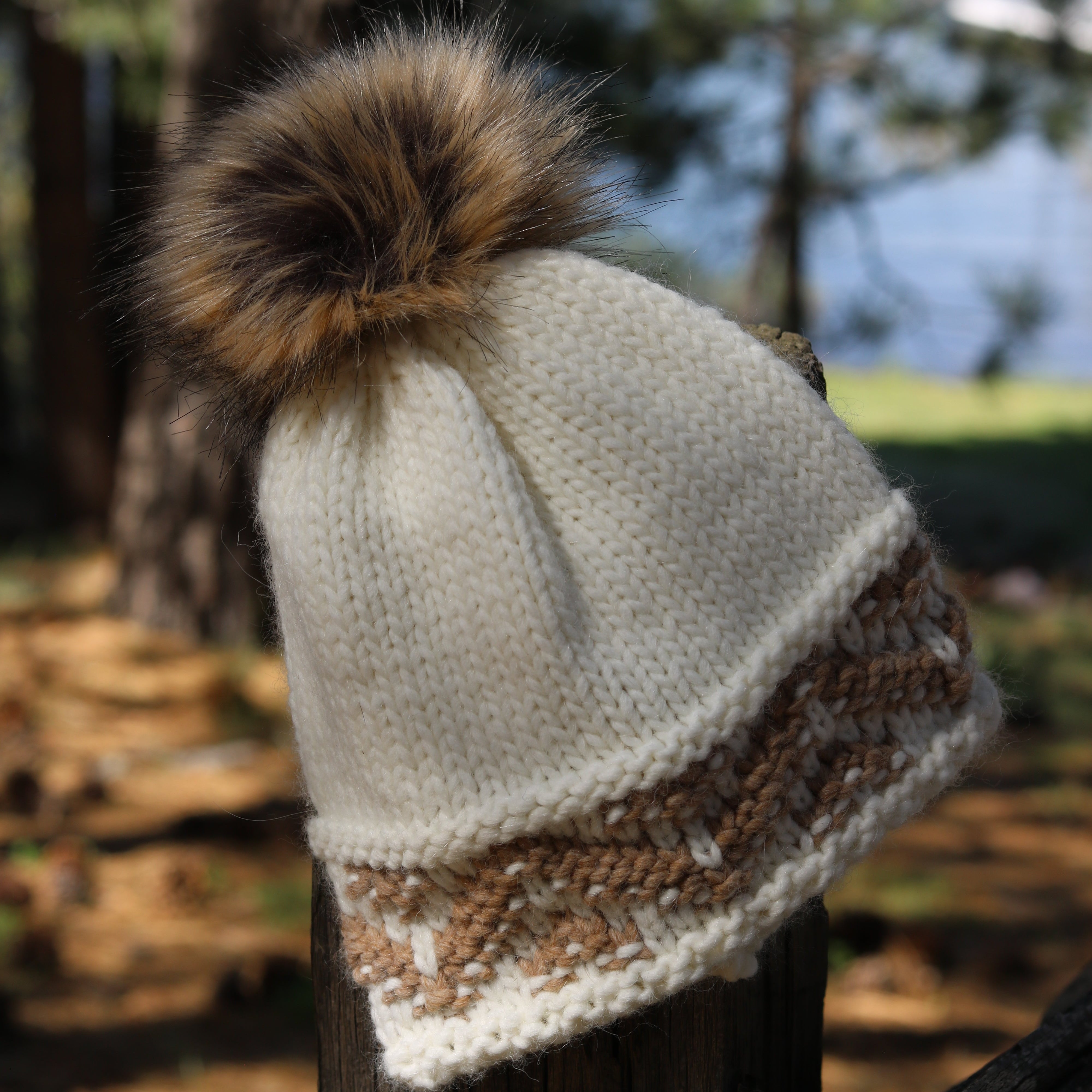 Nardi & Tagliaferri Crochet Faux Fur Pompom Beanie Color Ivory
