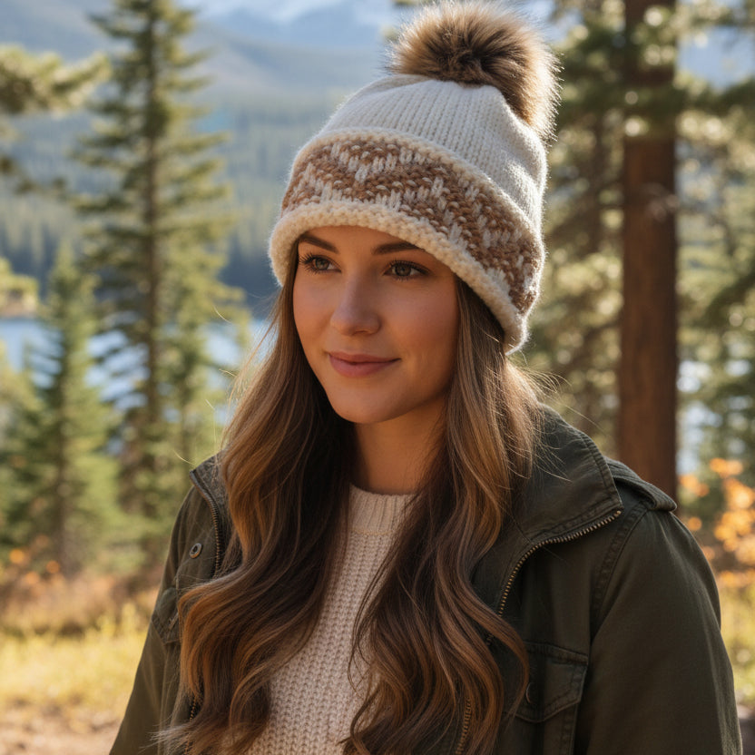 Nardi & Tagliaferri Crochet Faux Fur Pompom Beanie Color Ivory
