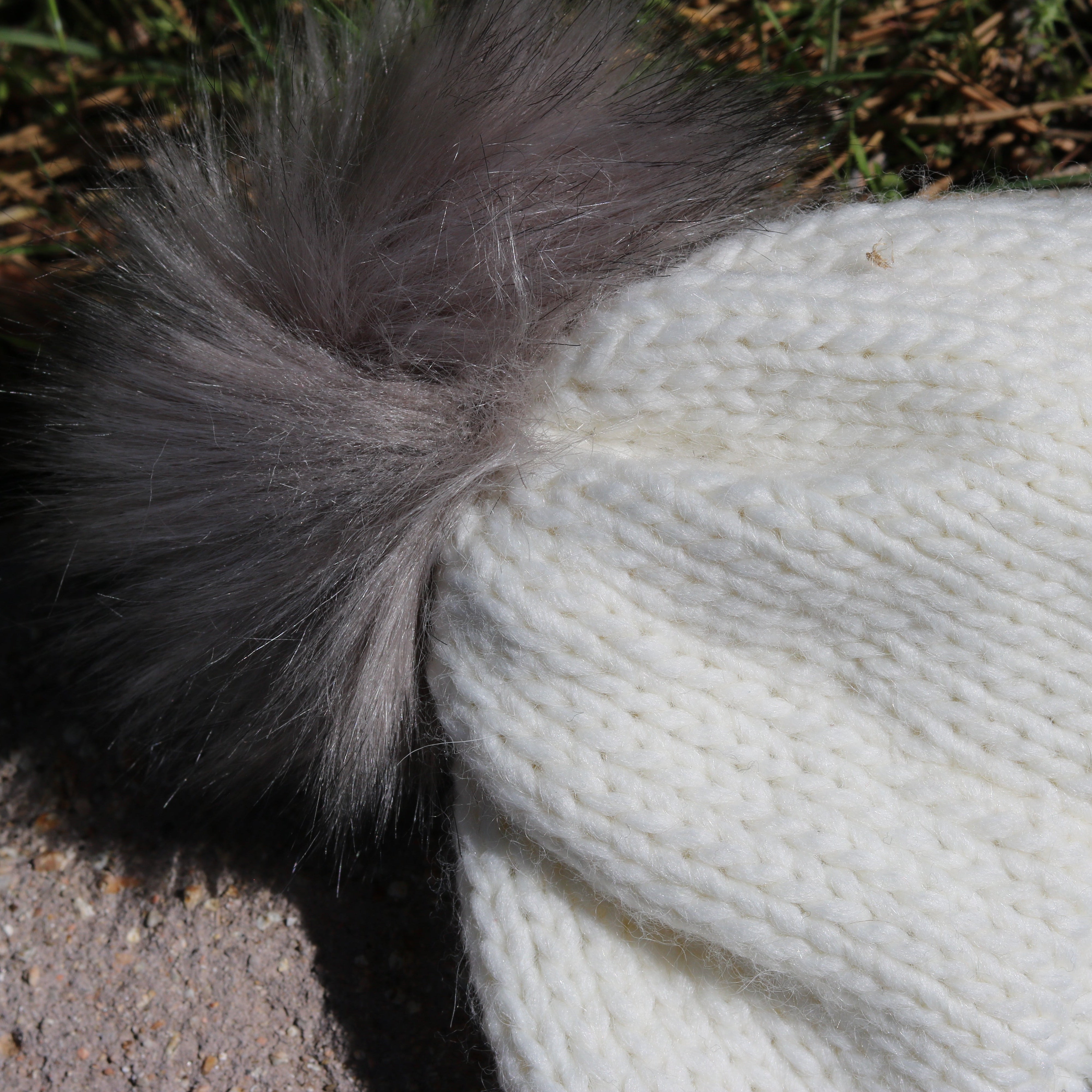 Gelso Bianco Crochet Faux Fur Pompom Beanie White and Lilac