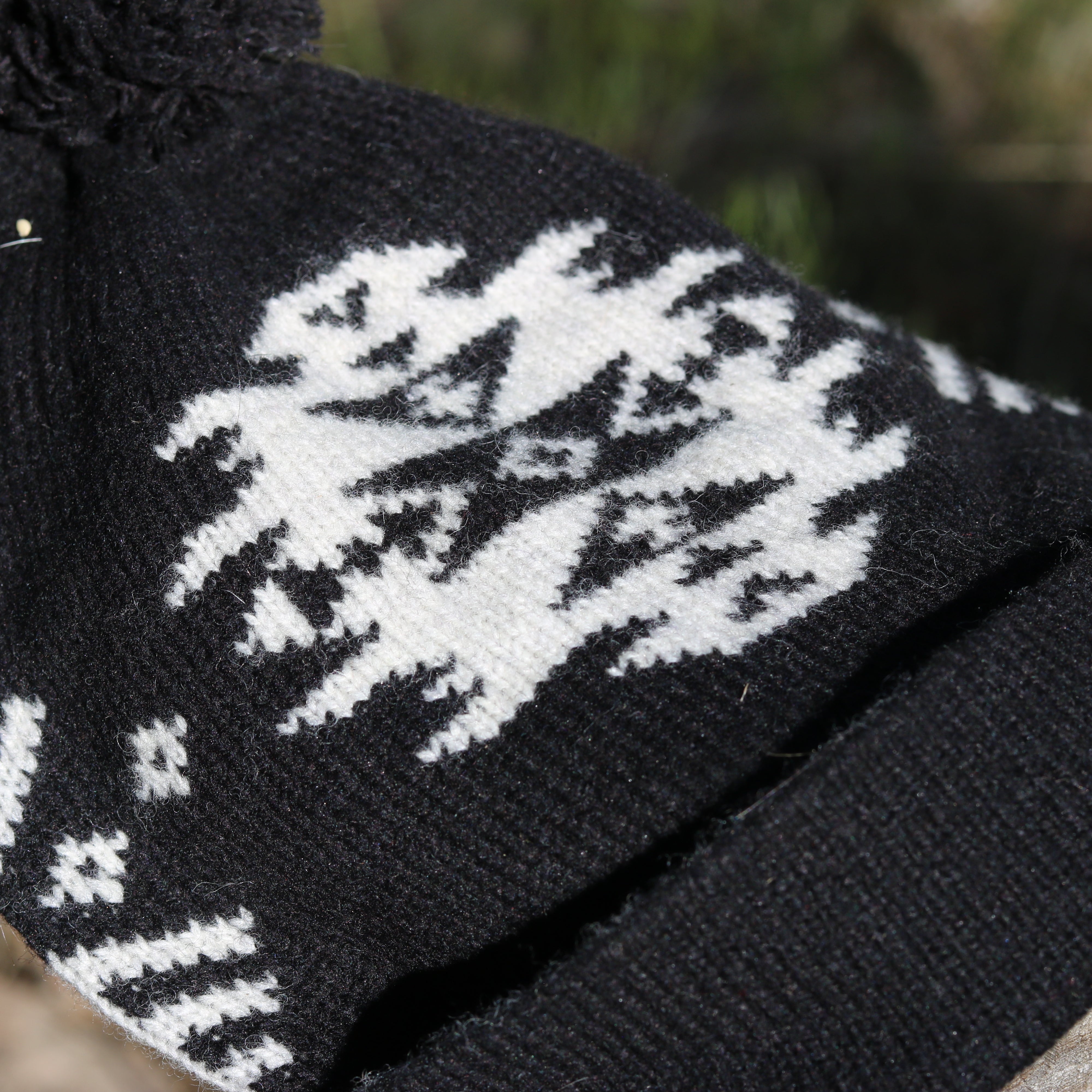 Hat with Pom Pom; Luminaria Black Aztec Design