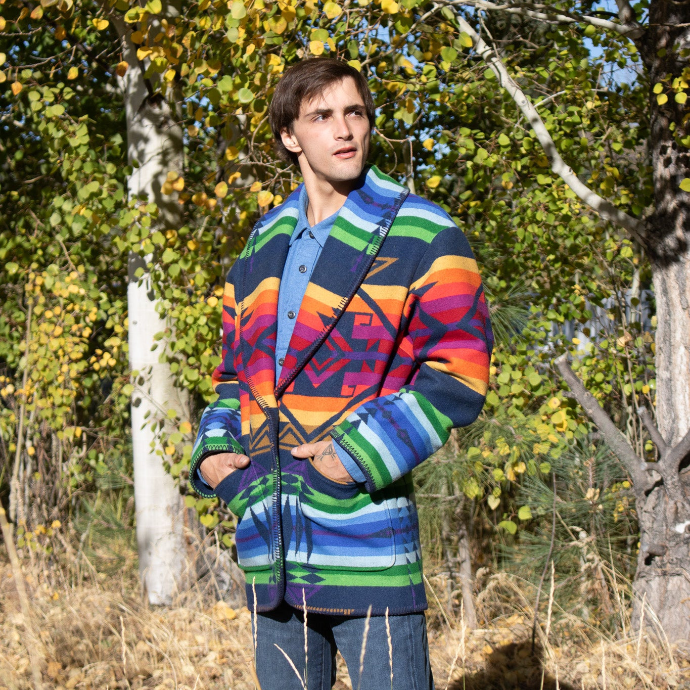 Pendleton Rainbow Wool Jacket Medium Made in USA Southwestern Aztec Coat