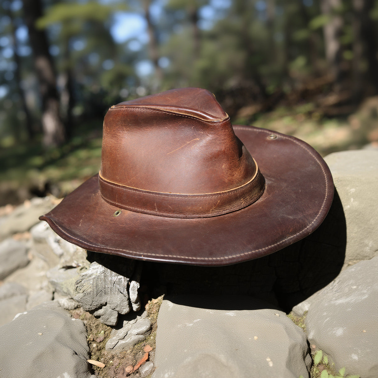 Vintage Henschel Aussie Brown Leather Safari Hat Medium
