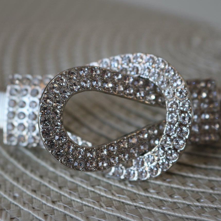 Rhinestone Studded Knot Elastic Metal Stretch Belt