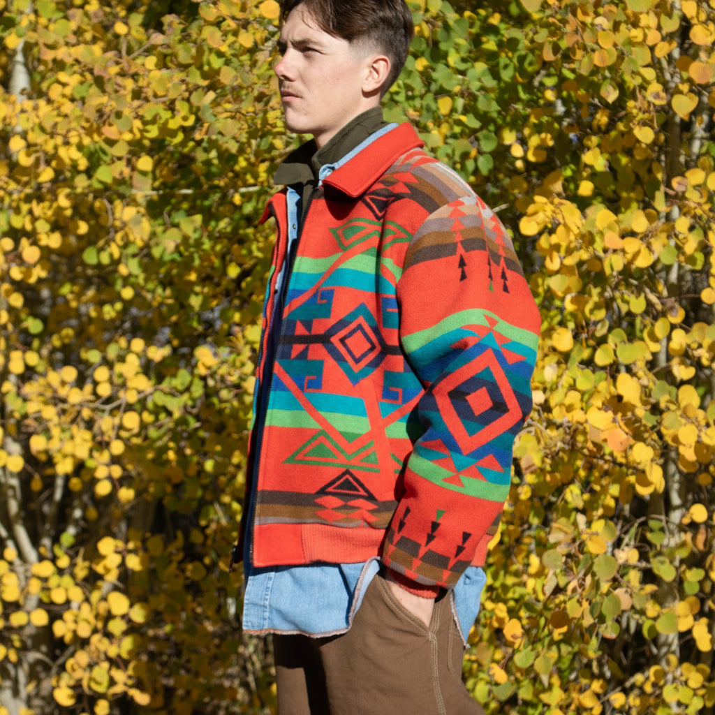 Pendleton Western Wool Jacket Large Made in USA Aztec Bomber Southwestern Red Coat