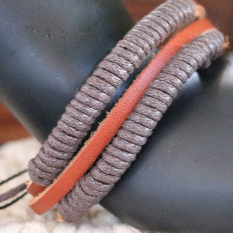 Leather Twisted Rope Adjustable Bracelet
